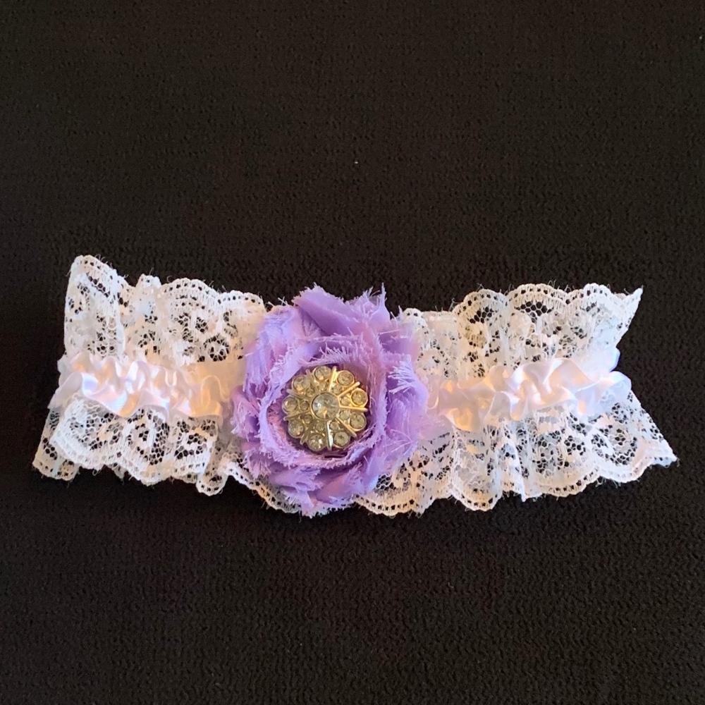 Handmade Lavender and White Lace Wedding Garter